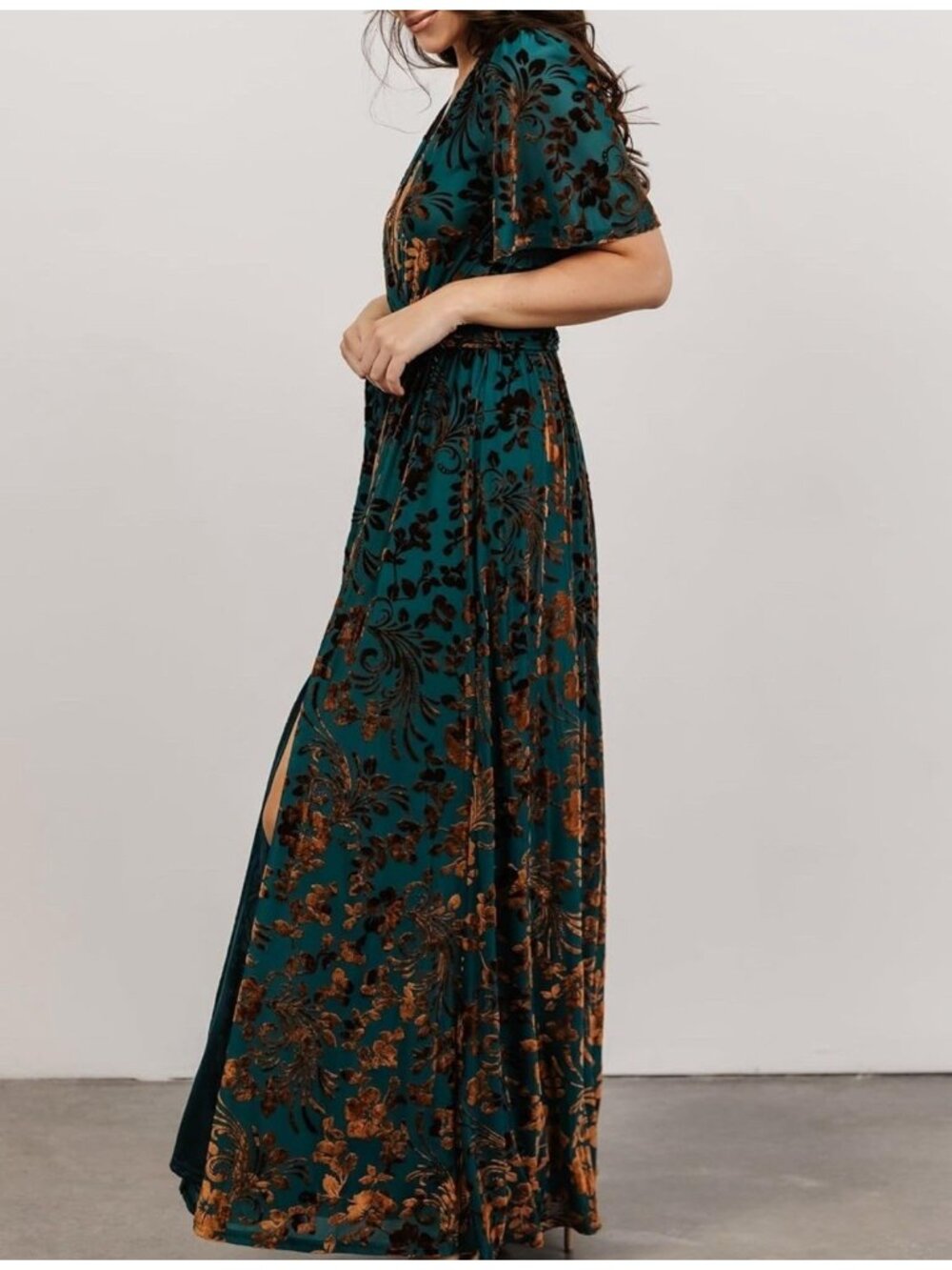 Women’s Fall Ruffle Floral Maxi Long Sleeve Wrap V Neck Boho Flowy Large - Picture 4 of 8